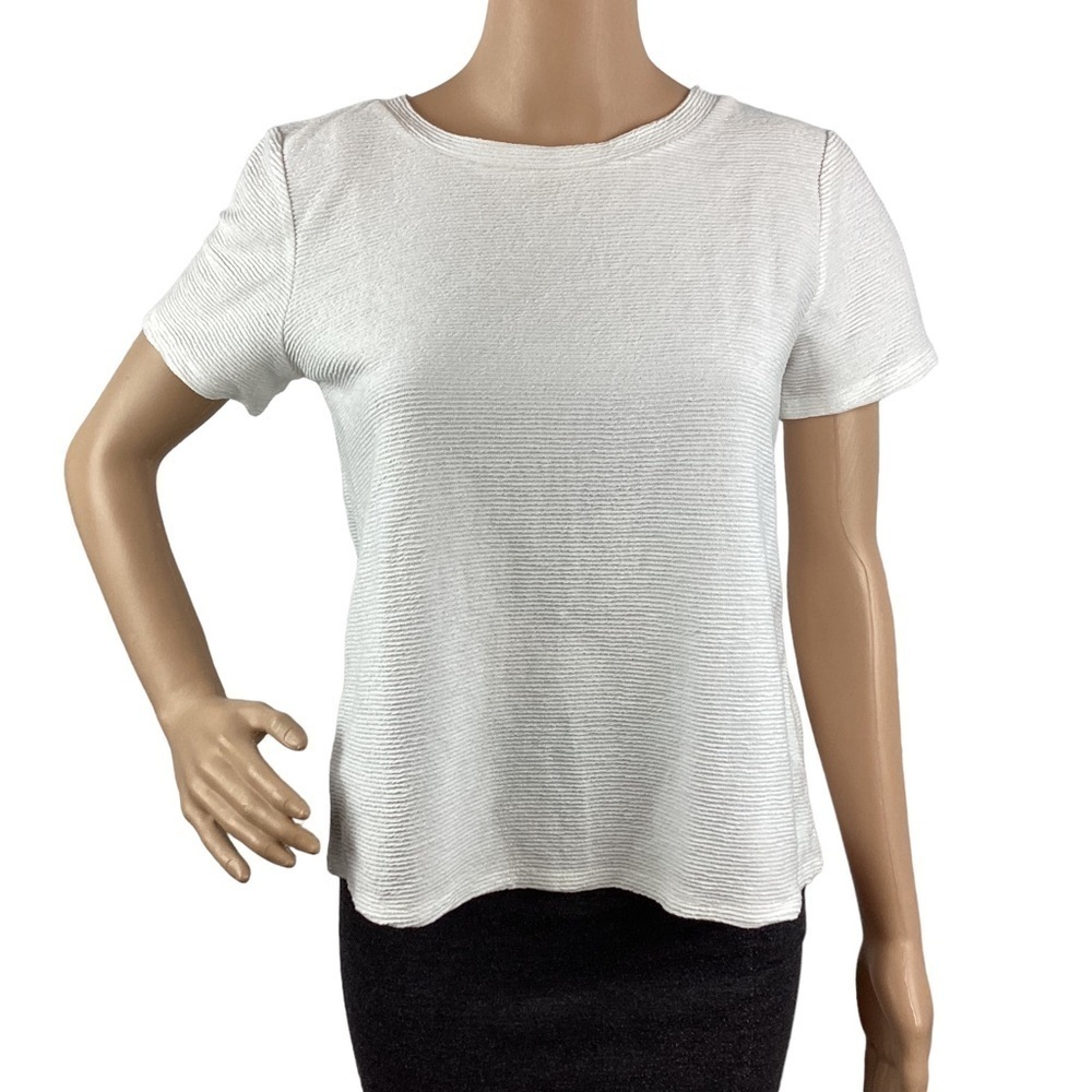 LOFT Top Size XS White Short Sleeve Ribbed Split Back
